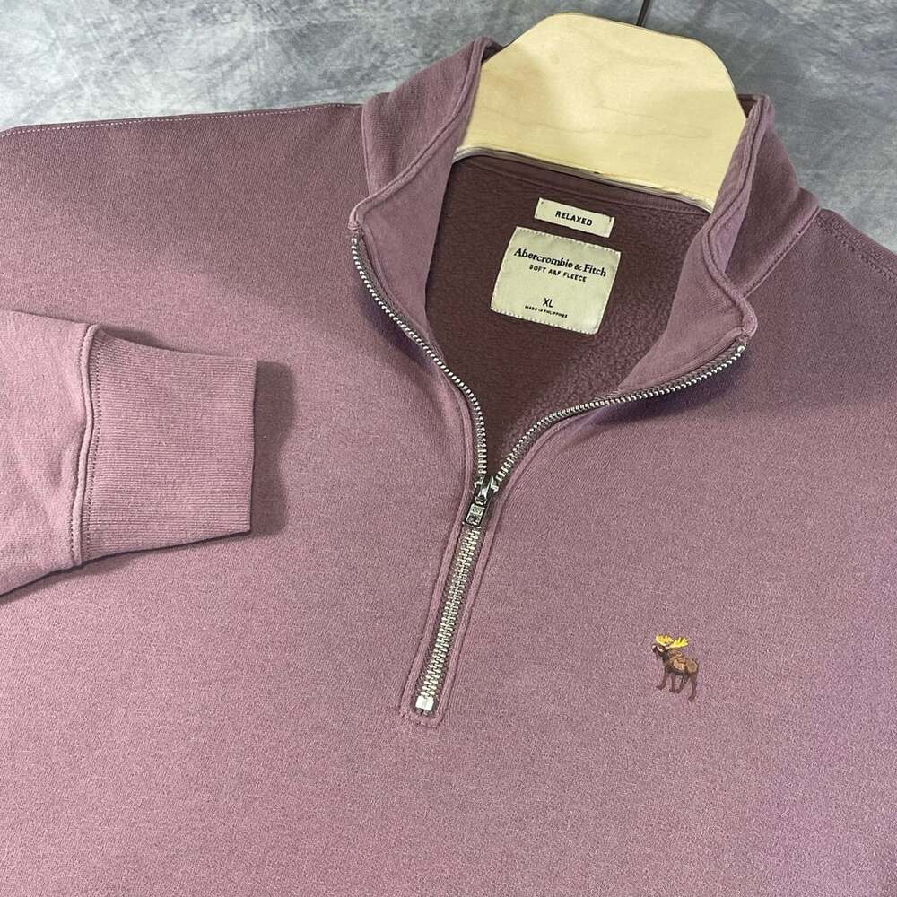 Abercrombie & Fitch Quarter Zip Fleece Size XL Mauve Relaxed Moose Logo